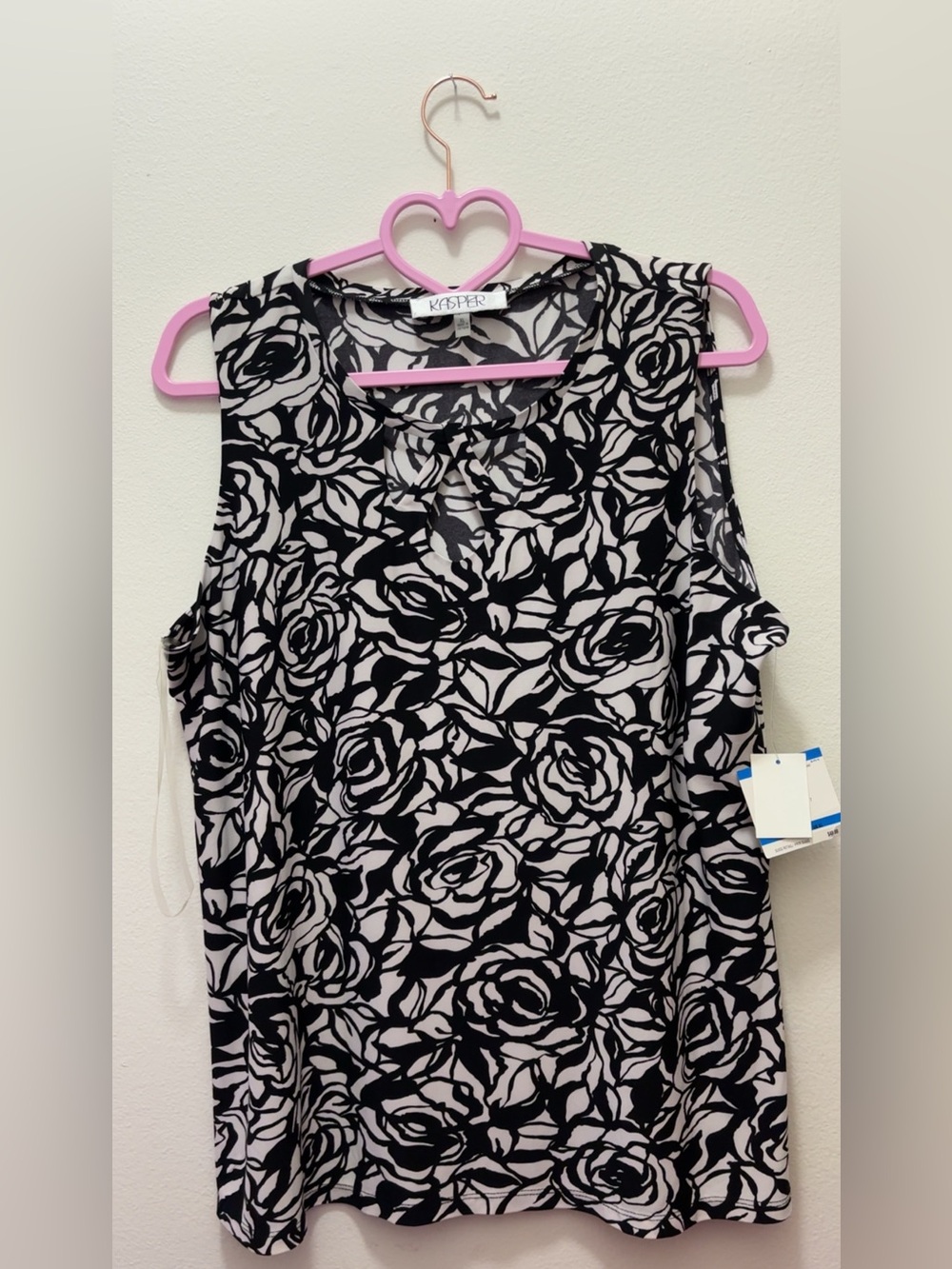 Kasper Black and White Floral Tank Top